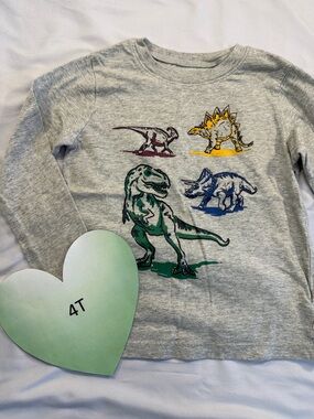 GAP - Heather Grey Long Sleeve Tee with dinosaur pattern